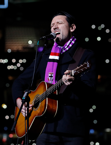 Singer Paul Dempsey in a St Kilda Scarf